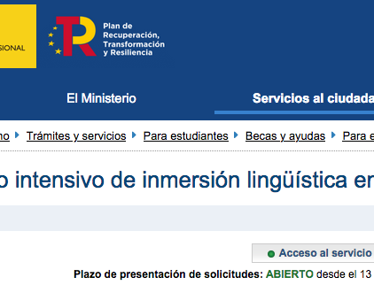 2400 ayudas para curso intensivo de inmersión lingüística en inglés (alumnado becario Bachillerato y FP Grado Medio)