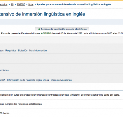 Becas Programa Intensivo Inmersión Lingüística Inglés para Bachillerato y Grado Medio FP